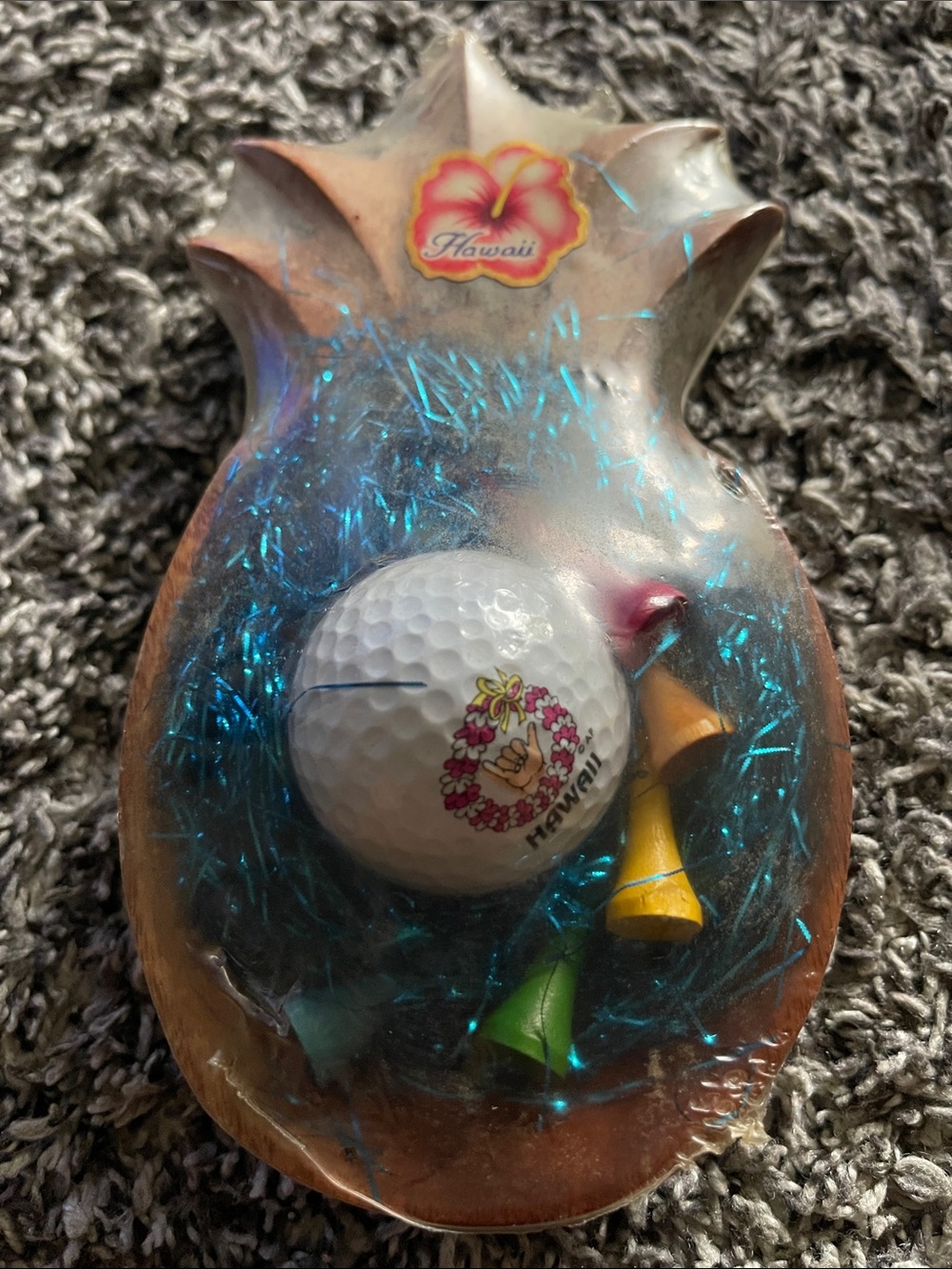 Vintage Hawaii Pineapple Golf Ball & Tees Souvenir